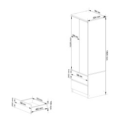 SZAFA STAR S 60 cm 2 DRZWI 2 SZUFLADY PK BIAŁA / METALIK POŁYSK
