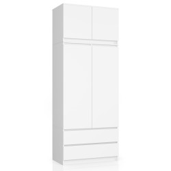 SZAFA Z NADSTAWKĄ S 90 cm 2 DRZWI 2 SZUFLADY PK BIAŁA