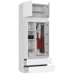 SZAFA Z NADSTAWKĄ S 90 cm 2 DRZWI 2 SZUFLADY PK BIAŁA