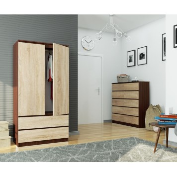 SZAFA S 90 cm 2 DRZWI 2 SZUFLADY PK WENGE / SONOMA