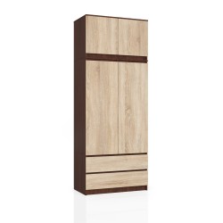 SZAFA Z NADSTAWKĄ S 90 cm 2 DRZWI 2 SZUFLADY PK WENGE / SONOMA