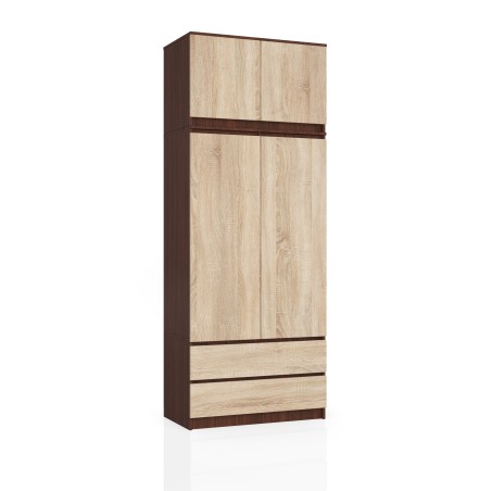 SZAFA Z NADSTAWKĄ S 90 cm 2 DRZWI 2 SZUFLADY PK WENGE / SONOMA