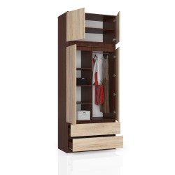 SZAFA Z NADSTAWKĄ S 90 cm 2 DRZWI 2 SZUFLADY PK WENGE / SONOMA