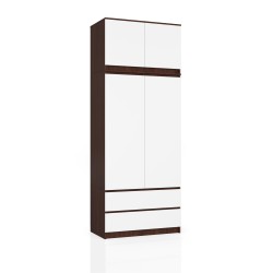 SZAFA Z NADSTAWKĄ S 90 cm 2 DRZWI 2 SZUFLADY PK WENGE / BIAŁA