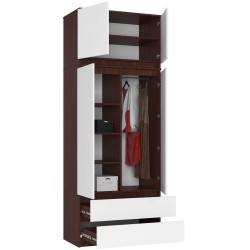 SZAFA Z NADSTAWKĄ S 90 cm 2 DRZWI 2 SZUFLADY PK WENGE / BIAŁA