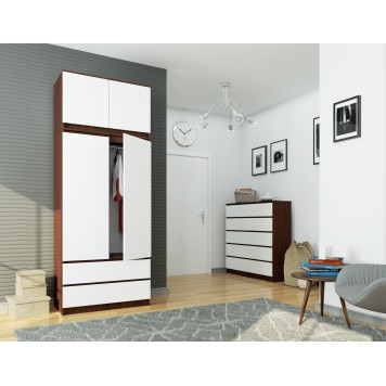 SZAFA Z NADSTAWKĄ S 90 cm 2 DRZWI 2 SZUFLADY PK WENGE / BIAŁA