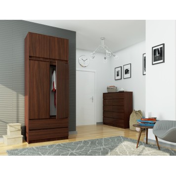 SZAFA Z NADSTAWKĄ S 90 cm 2 DRZWI 2 SZUFLADY PK WENGE