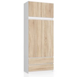 SZAFA Z NADSTAWKĄ S 90 cm 2 DRZWI 2 SZUFLADY PK BIAŁY / SONOMA
