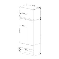 SZAFA Z NADSTAWKĄ S 90 cm 2 DRZWI 2 SZUFLADY PK BIAŁY / SONOMA