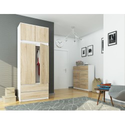 SZAFA Z NADSTAWKĄ S 90 cm 2 DRZWI 2 SZUFLADY PK BIAŁY / SONOMA