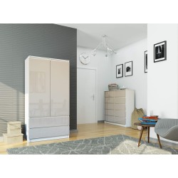 Szafa S 90 cm 2 drzwi 2 szuflady - biała-cappuccino połysk