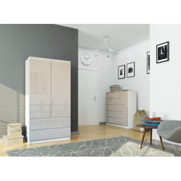 Szafa S 90 cm 2 drzwi 2 szuflady - biała-cappuccino połysk