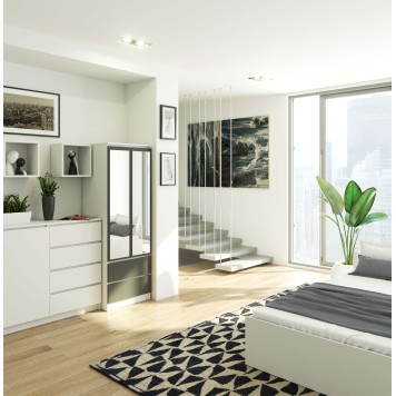 SZAFA STAR S60 2D 2SZ BIAŁA / SZARA + LUSTRO