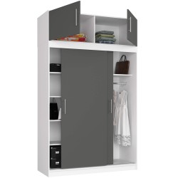 SZAFA PRZESUWNA Z NADSTAWKĄ 150cm CLP BIAŁA / SZARA MONO