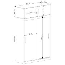 SZAFA PRZESUWNA Z NADSTAWKĄ 150cm CLP BIAŁA / SZARA MONO