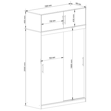 SZAFA PRZESUWNA Z NADSTAWKĄ 150cm CLP SONOMA / BIAŁA MONO