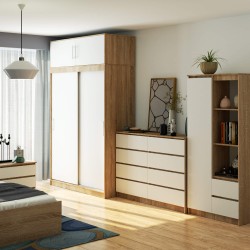 SZAFA PRZESUWNA Z NADSTAWKĄ 150cm CLP SONOMA / BIAŁA MONO