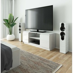 SZAFKA RTV 140 cm 2D 1P BIAŁY AKRYL WYSOKI POŁYSK