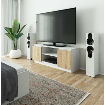 SZAFKA RTV 140 cm 2D 1P BIAŁA / SONOMA