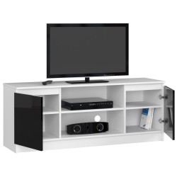 SZAFKA RTV 140 cm 2D 1P BIAŁA / CZARNY POŁYSK