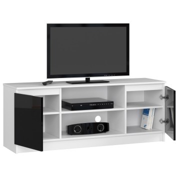 SZAFKA RTV 140 cm 2D 1P BIAŁA / CZARNY POŁYSK
