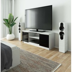 SZAFKA RTV 140 cm 2D 1P BIAŁA / CZARNY POŁYSK