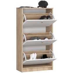 SZAFKA NA BUTY 3 UCHYLNE DRZWICZKI 60 cm DĄB SONOMA / BIAŁA