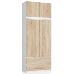 Nadstawka na szafę S 90 cm - biała-dąb sonoma - 2 drzwi
