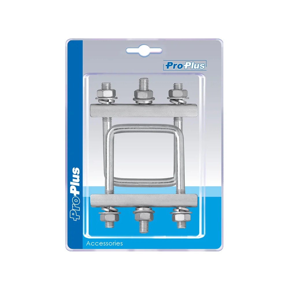 Etrier de fixation en U carré 60mm pour collier roue jockey - jeu de 2 pièces dans blister Etrier de fixation en U carré 60mm pour collier roue jockey - jeu de 2 pièces dans blister