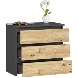KOMODA CL3 3SZ CLP GRAFIT SZARY / DĄB ARTISAN