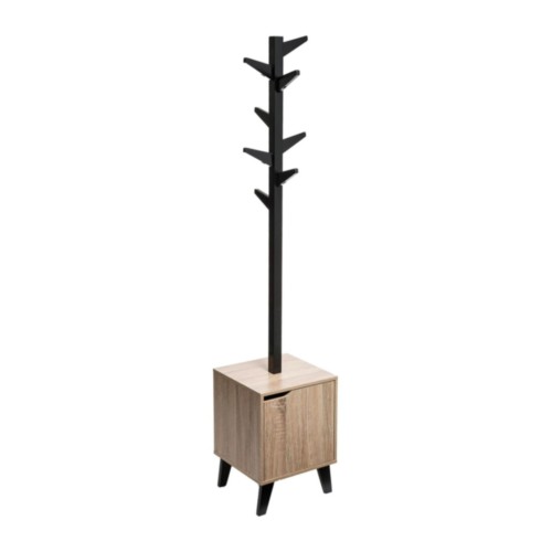 Porte manteaux 8 tiges caisson de rangement bois 34 x 32,5 x.168 cm