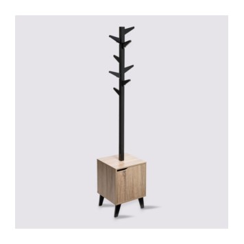 Porte manteaux 8 tiges caisson de rangement bois 34 x 32,5 x.168 cm