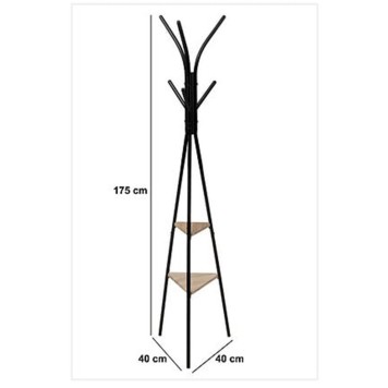 Porte manteau 6 tiges avec étagères bois  40x40x175 cm