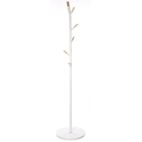 Porte manteau métal et bois 6 tiges  blanc 40x40x175,5 cm
