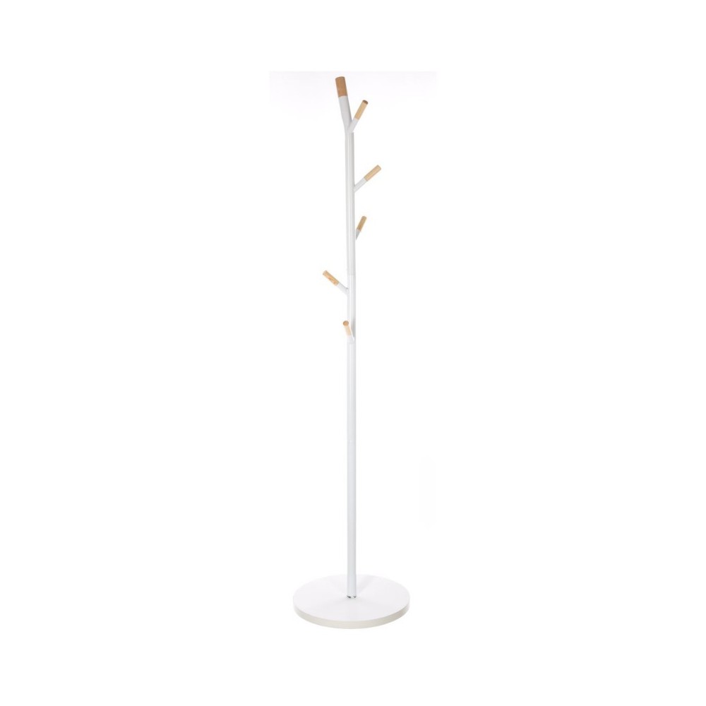 Porte manteau métal et bois 6 tiges blanc 40x40x175,5 cm Porte manteau métal et bois 6 tiges blanc 40x40x175,5 cm