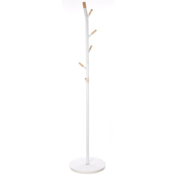 Porte manteau métal et bois 6 tiges  blanc 40x40x175,5 cm