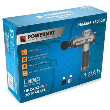 Masażer wibracyjny pistolet PM-MAS-1800BLM + 6 końcówek