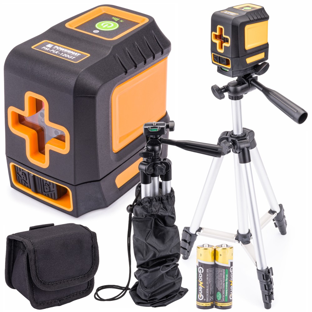 Poziomica laserowa / laser krzyżowy PM-PLK-120GT + statyw i futerał Poziomica laserowa / laser krzyżowy PM-PLK-120GT + statyw i futerał