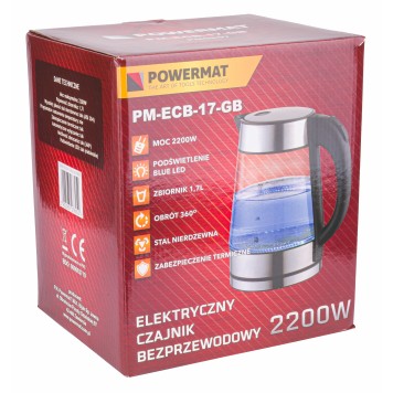 Czajnik elektryczny bezprzewodowy szklany LED 2200 PM-ECB-17-GB