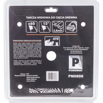 Tarcza widiowa do drewna 255x30 60z TDD-255x30x60Z